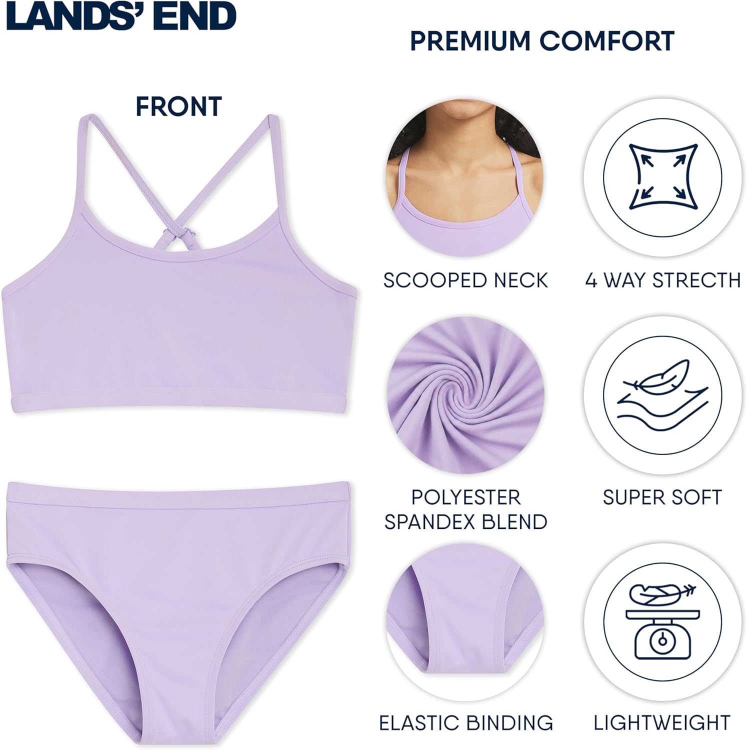 Lands' End Girls' Swim UPF 50+ Adjustable Strap Bikini Set