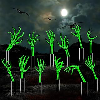 12 Pack Halloween Yard Signs with Stakes Glow in the Dark Plastic Skeleton Hands Spooky Halloween Decor for Outdoor Yard Lawn Garden Halloween Party Decorations, 12 Styles