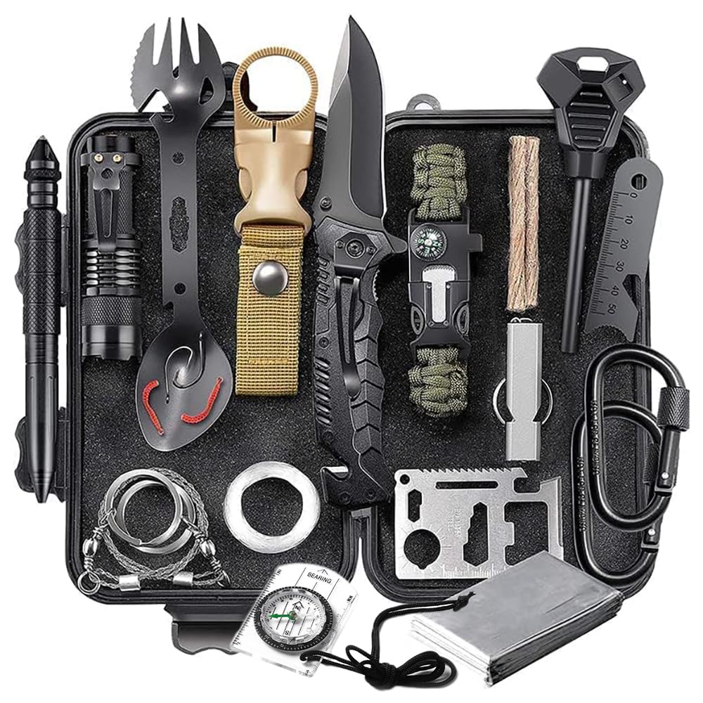 Notfall-Überlebenskit | Überlebensausrüstung & Ausrüstung für Camping, Wandern, Jagd, Outdoor-Abenteuer | Militärisches Überlebenskit | Überlebenswerkzeuge mit Notfall-Armband-Pfeifen-Taschenlampe