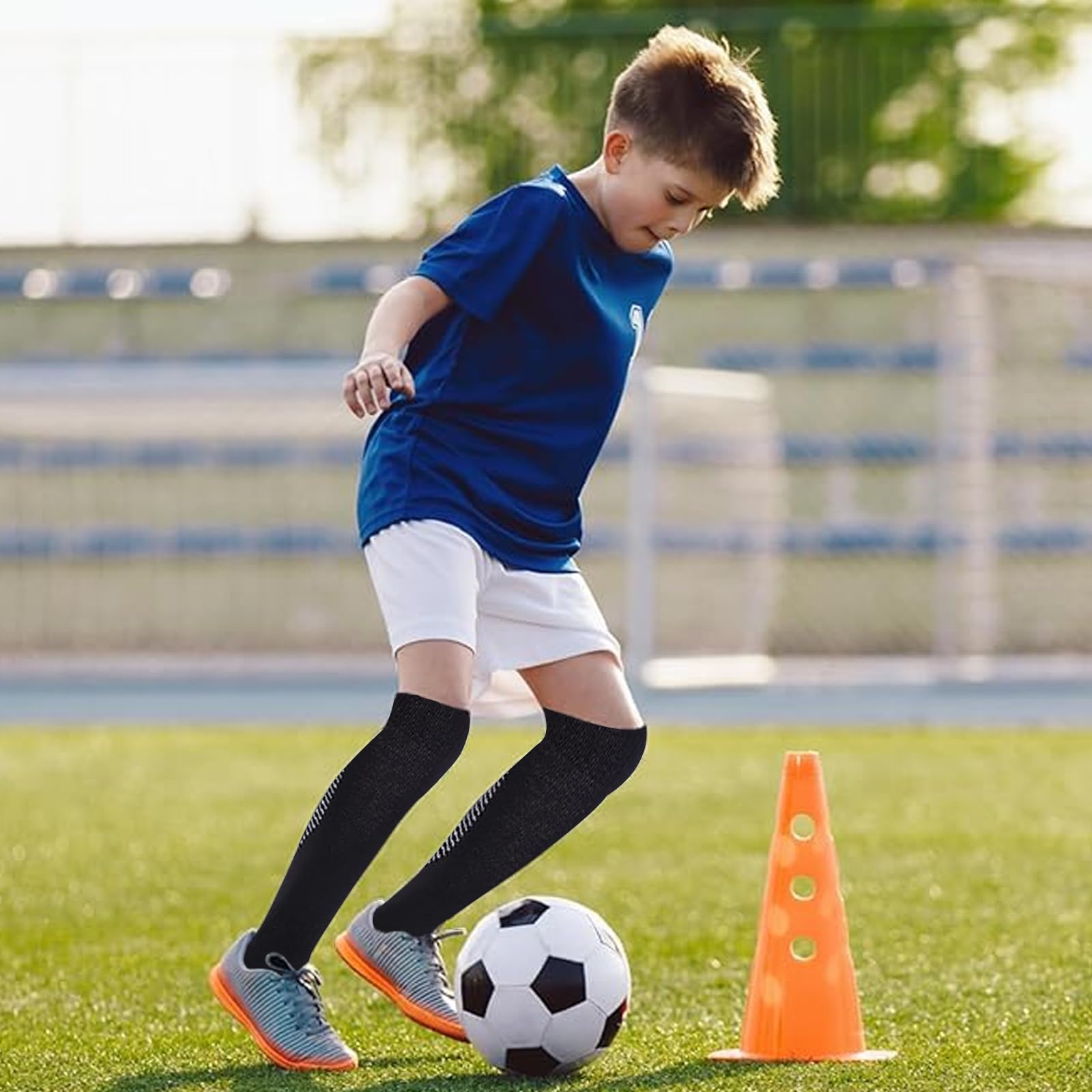 4 paia di calzini da calcio per bambini, altezza al ginocchio, traspiranti, antiscivolo, per rugby, calcio, calzini sportivi per ragazzi dai 9 ai 12 anni
