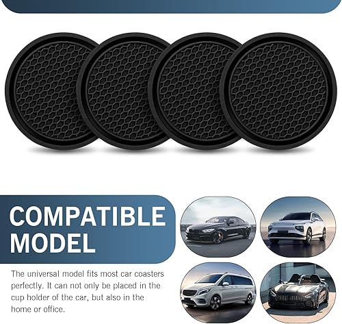 Miniatura 5 de Eratus 4 posavasos antideslizantes para consola central de automóvil, diseño de panal de abeja 3D, 2.77 x 0.23 pulgadas, portátil, grueso, PVC,