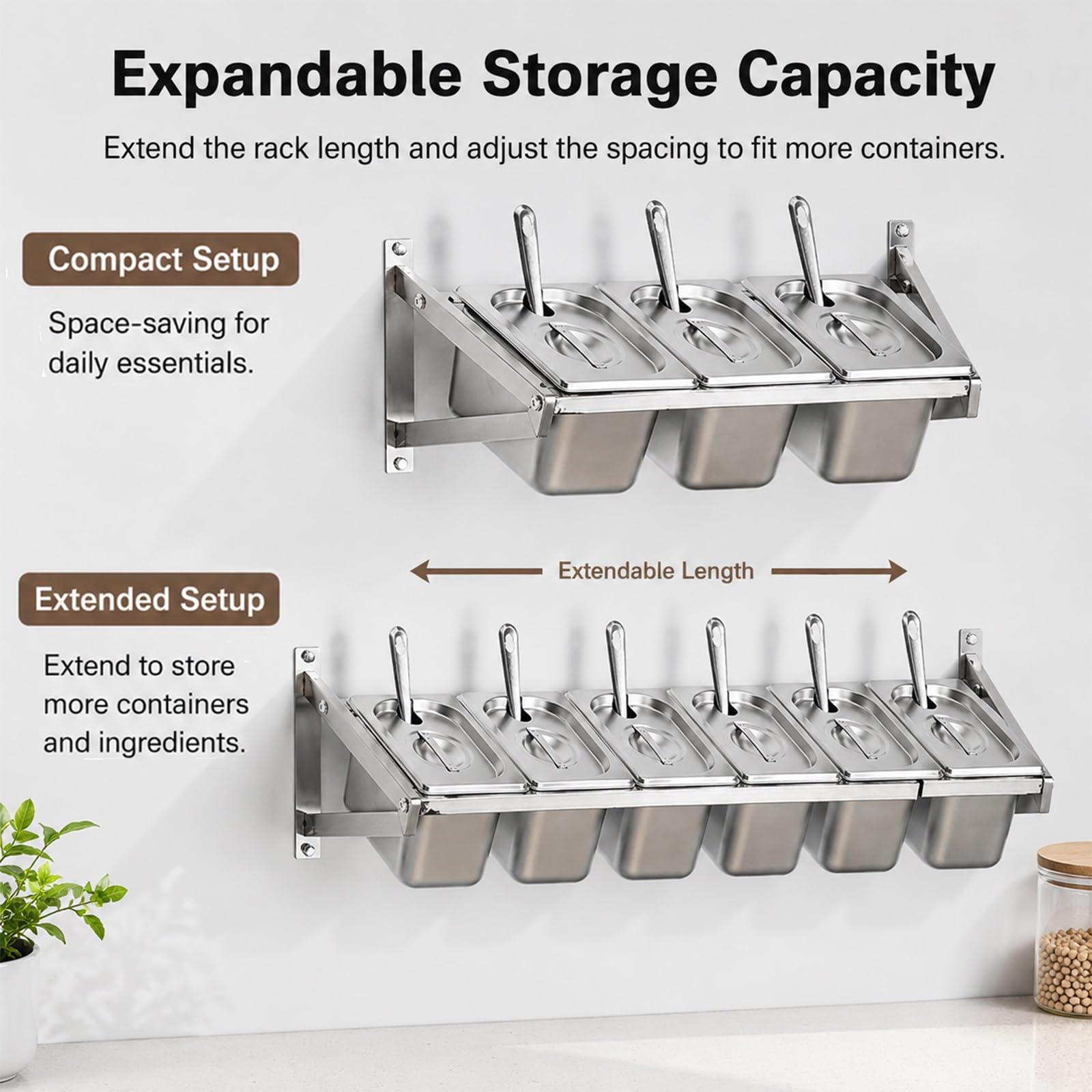 Contenitori spezie a parete salvaspazio con coperchio cucchiaio, scatola spezie rimovibile, org spezie in acciaio inox, per ristorazione cucina(7 Grids)