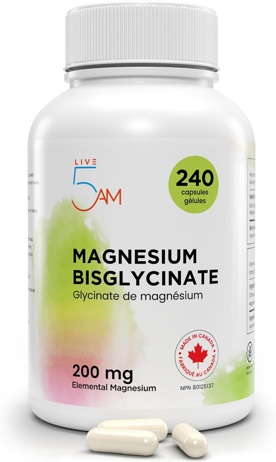 Live 5AM Magnesium Glycinate 240 vcaps 200 mg Pure Elemental