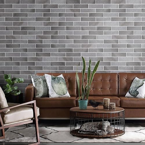 TORURAL 100 azulejos de pared de ladrillo sintético gris vintage, chapas de ladrillo fino 3D para dormitorio, baño, cocina, chimenea y paneles de