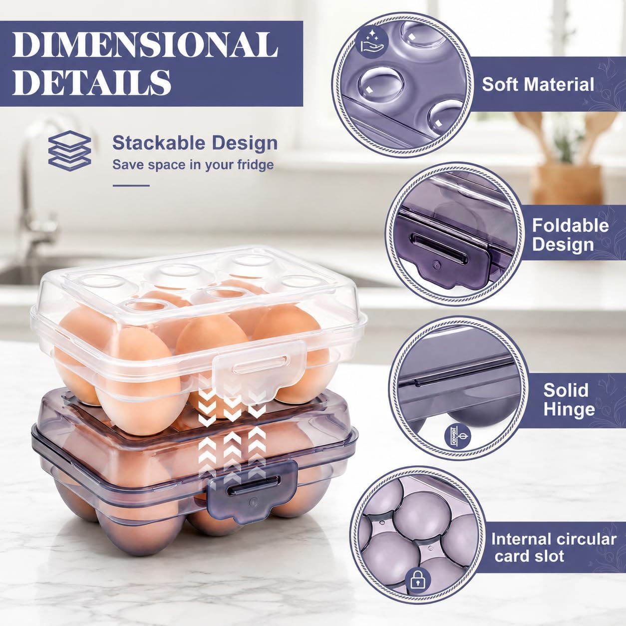 WRINGKIT 10 Pack Clear Egg Storage Box, 6 Grid Egg Holder Camping, Plastic Stackable Egg Carrier Containers Dispenser for Refrigerator, Travel, Kitchen, Picnic, Portable Eggs Protection Box Tray