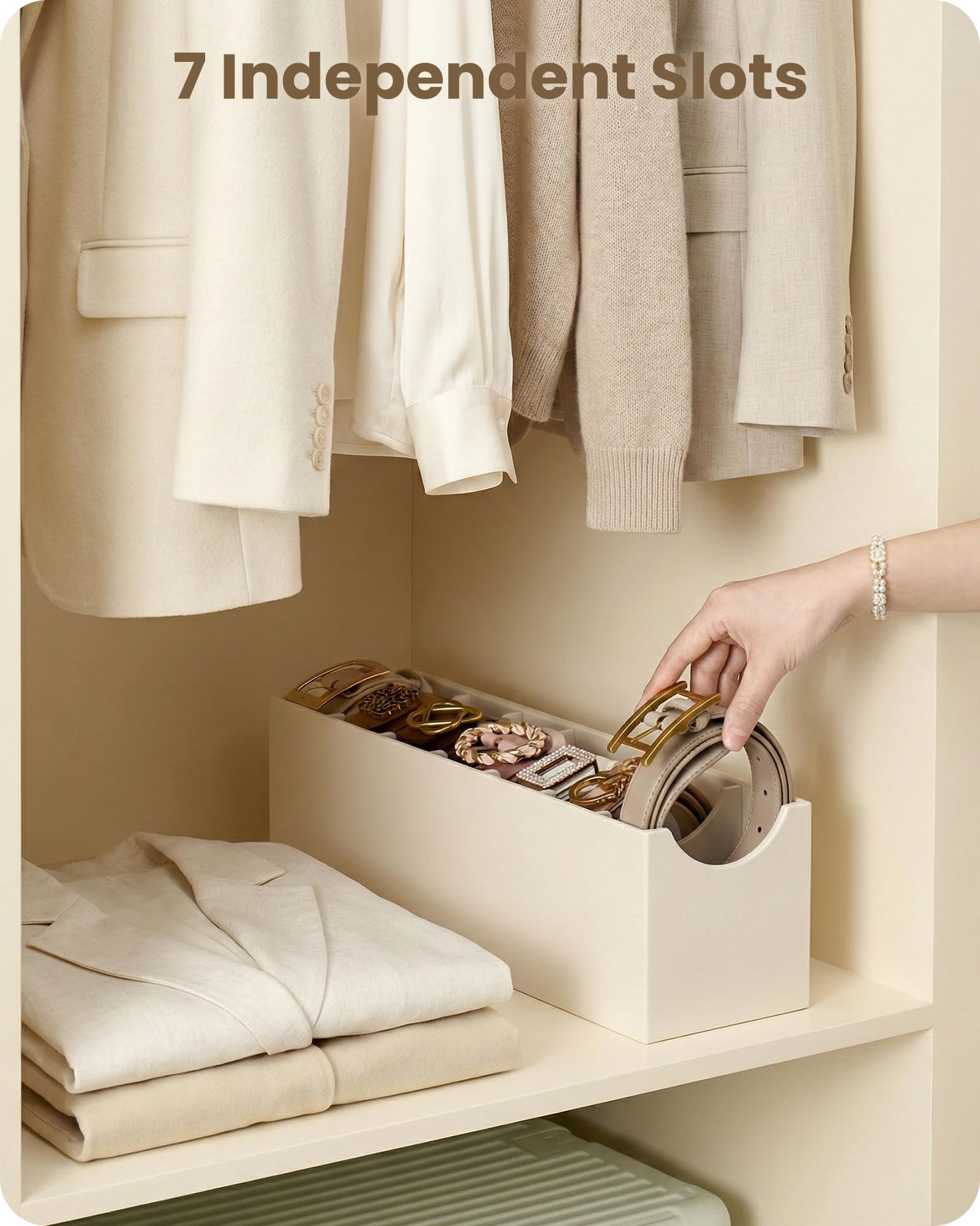 Lolalet 7 Fächer Gürtelhalter, Gürtel Aufbewahrung Gürtel Aufbewahrungsbox für Closet Drawer, Gürtel-Belt Organizer für Herren -2 Packungen, Creme