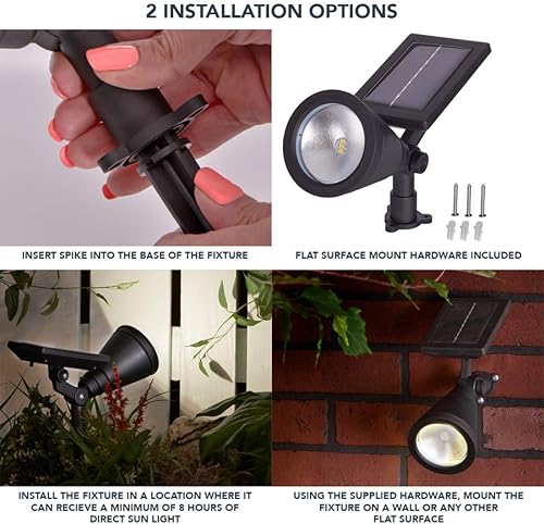 Miniatura 14 de Sterno Home GL40460 - Kit de luz solar LED negra para exteriores, montaje en tierra o pared, iluminación de seguridad impermeable para paisaje con