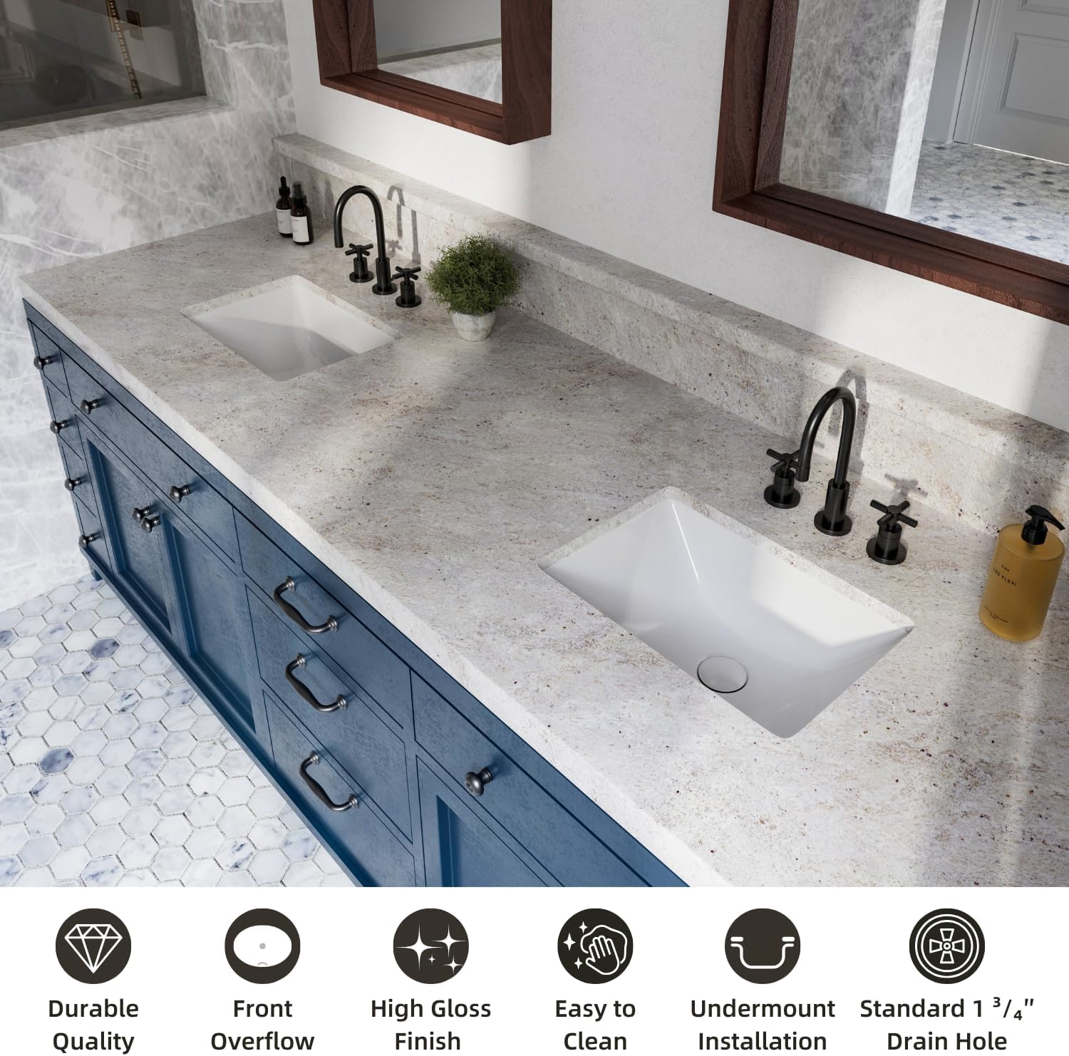18W" x 13D" Undermount Bathroom Sink, Los Flexi Compact Rectangular 18 Inch Ceramic Undermount Lavatory Sinks for Small Bathrooms, White Undercounter Vanity Sinks with Overflow