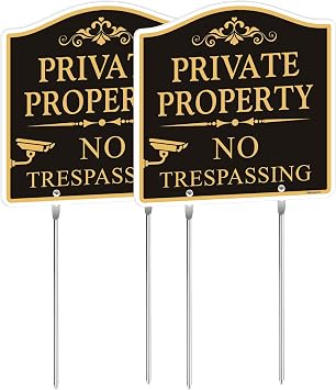 No Trespassing Signs Private Property with Metal Stakes, Large 2 Pack 12"x12" CCTV Camera Video Surveillance Warning Metal Outdoor Yard Sign for Home and Front Door