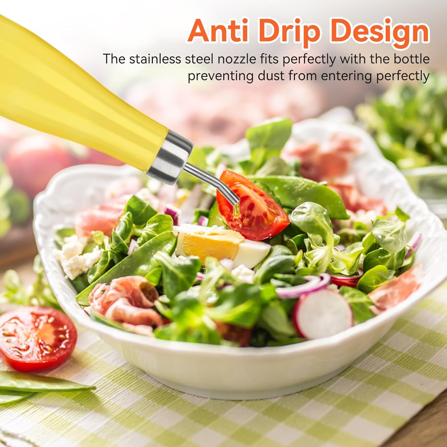 Cyrank Olive Oil Dispenser Bottle, Glass Olive Oil Dispenser 300ml Vinegar Container Cruet with Stainless Steel Pourer 2.4 X 9.8 in for Kitchen - Image 4