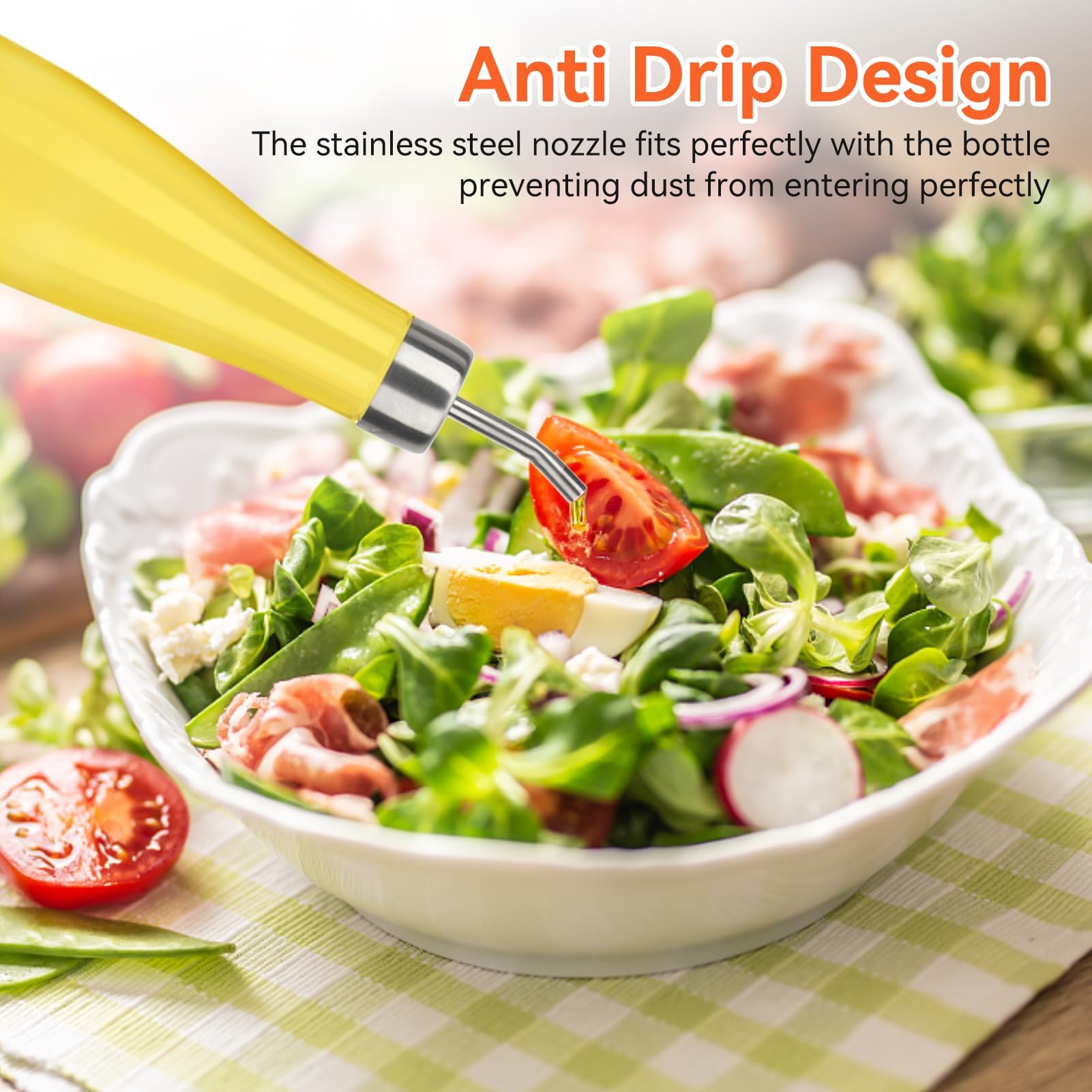 Cyrank Olive Oil Dispenser Bottle, 300ml Acrylic Vinegar Dispenser Clear Olive Oil Bottle with Stainless Steel Pourer for Kitchen, 2.4 X 9.8 In