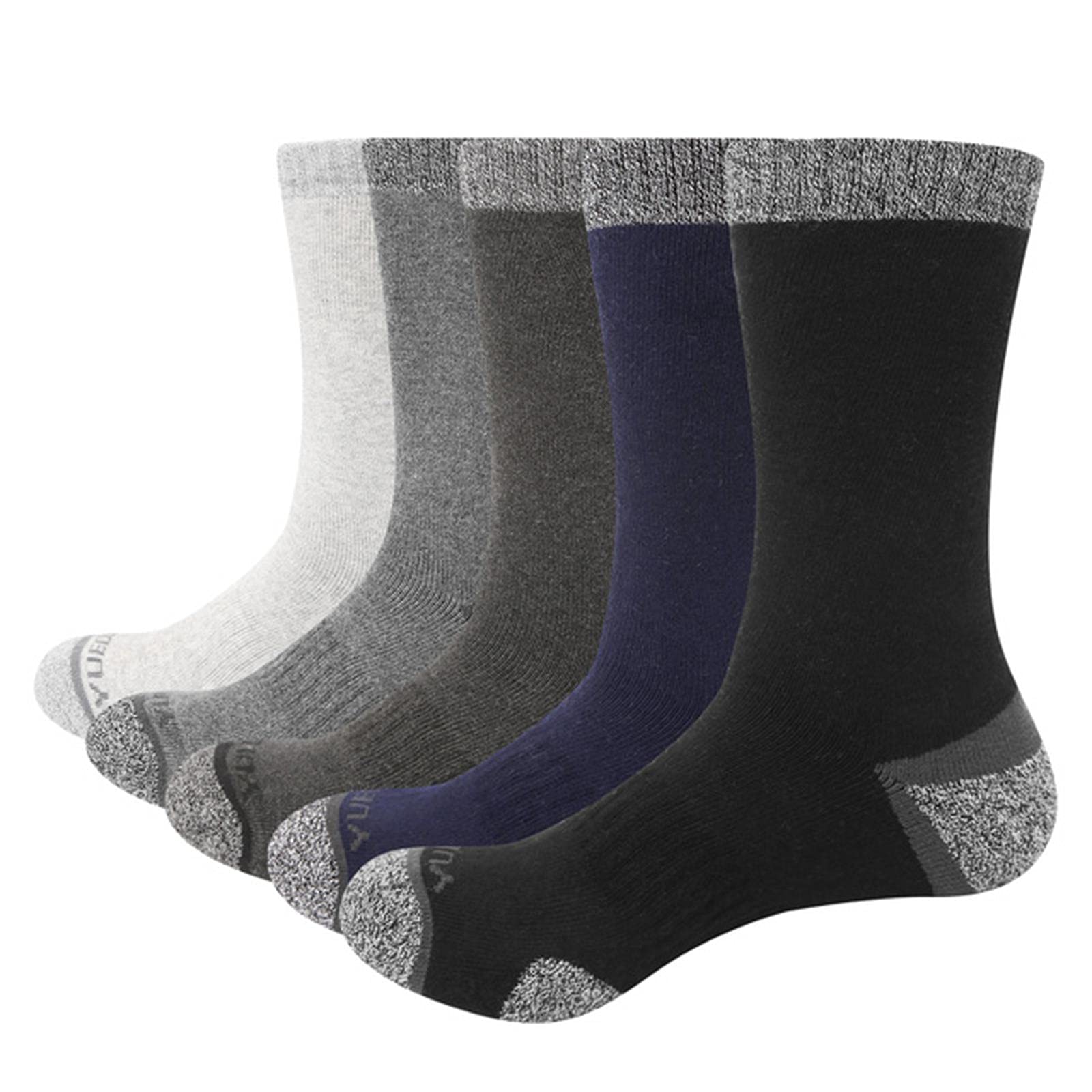 UKKO Calcetines de Hombre Hombres 5 Pares Negro Invierno Cómodo Grueso Cojín De Algodón Confort Calcetines Transpirables-1808Mix,L(Men 6.5-9.5 Us)