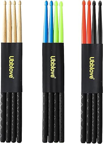 Miniatura 7 de Baquetas 5A 2 pares con asas antideslizantes para tambor ligero de madera duradera, 2 pares de baquetas para niños y adultos, instrumentos