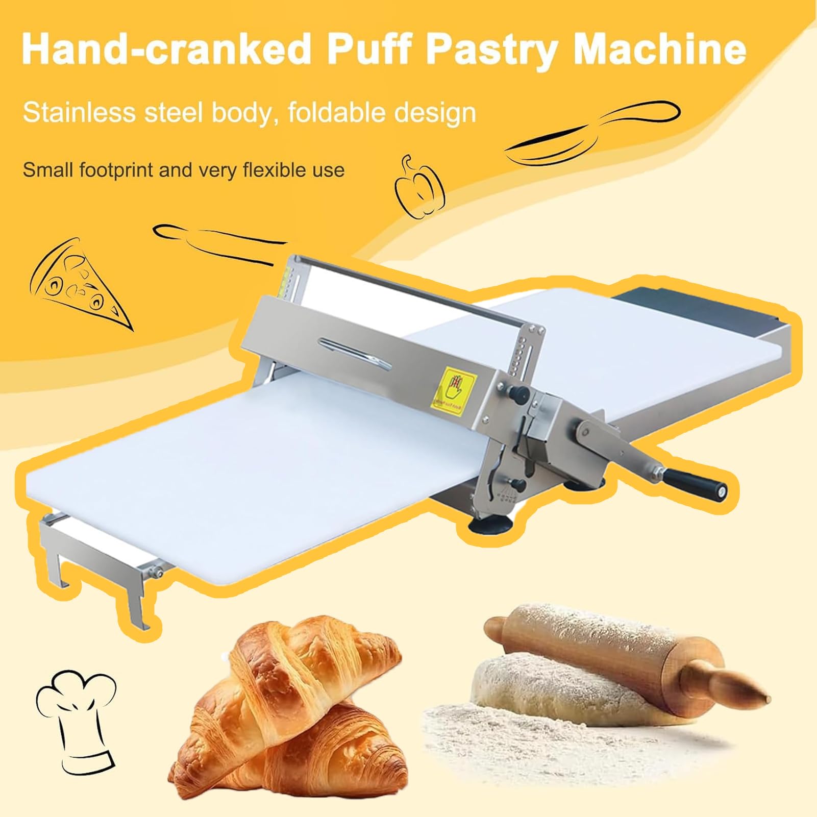 Sfogliatrice per Pasta, Macchina per Pasta sfoglia con Pasta Fondente, Macchina per stendere la Pasta con stenditori, Macchina sfogliatrice Manuale compatta