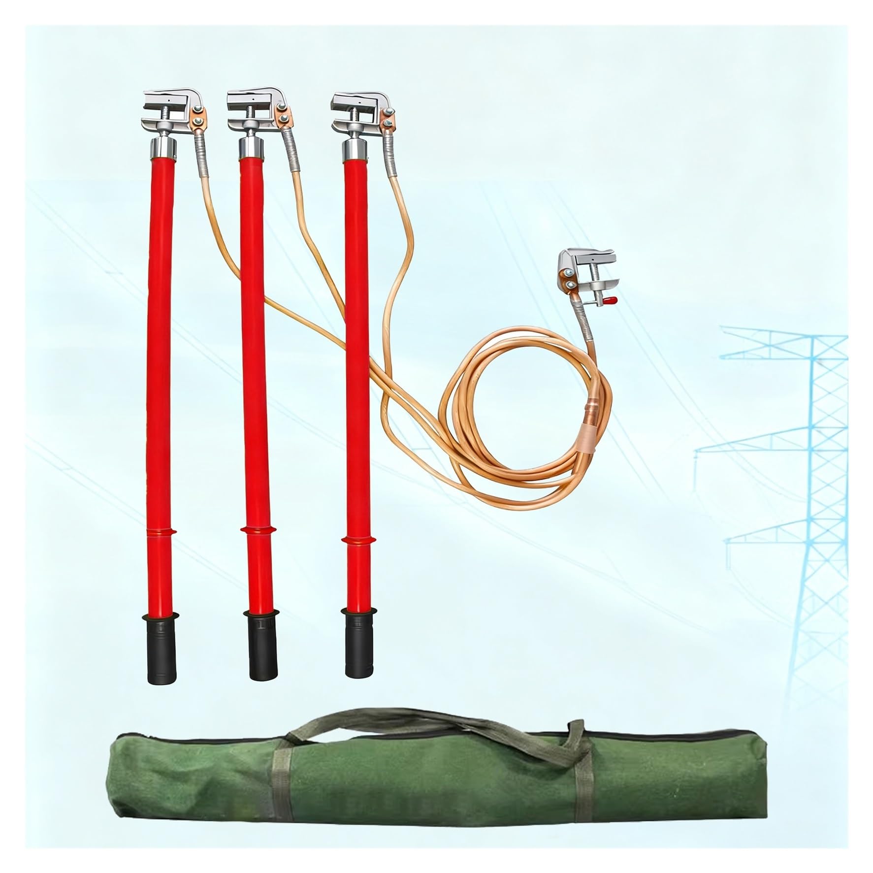 Kit de mise à la terre haute tension avec 3 piquets et câbles en cuivre