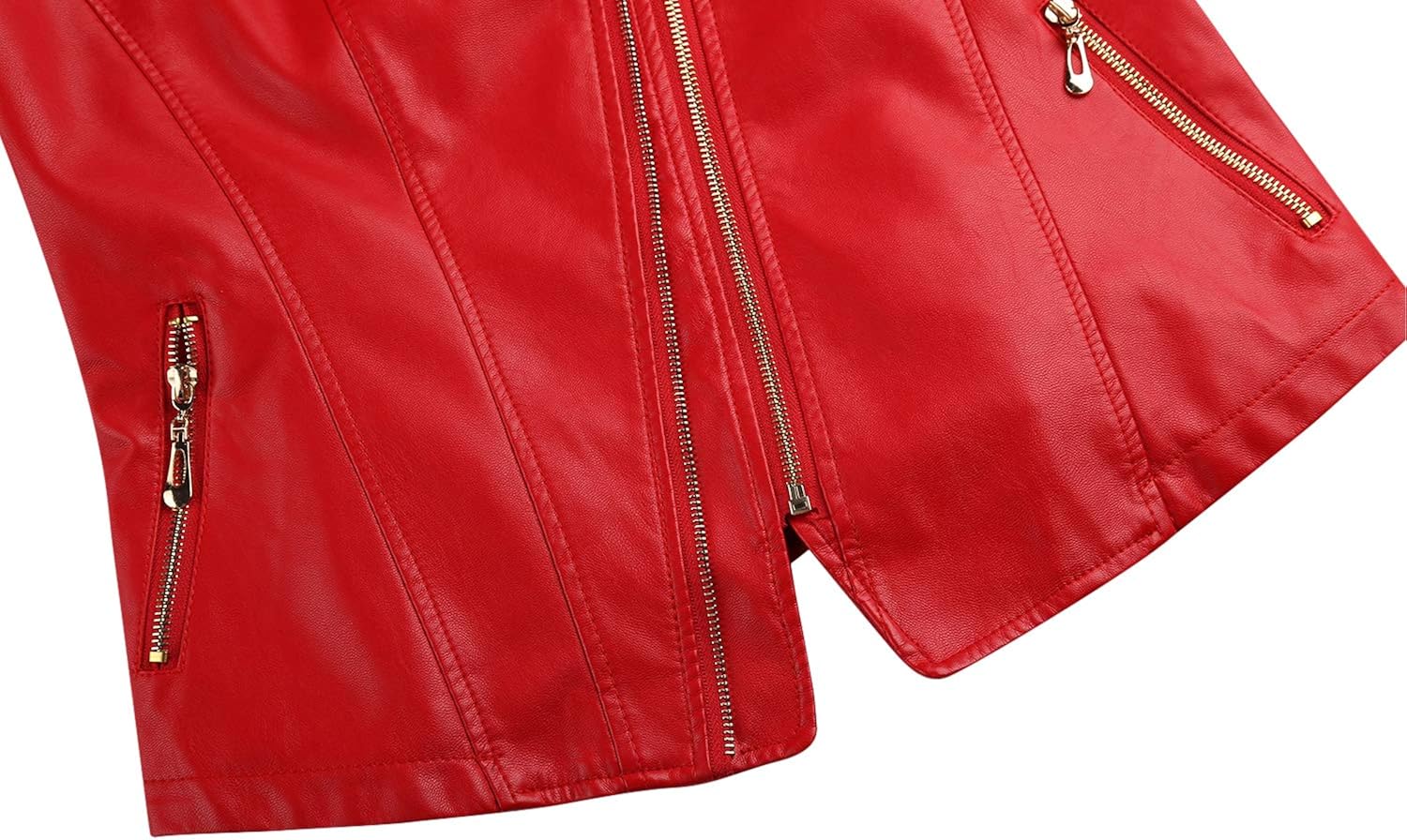 Tanming Women's Faux Leather Moto Biker Short Coat Jacket D Red16 Small