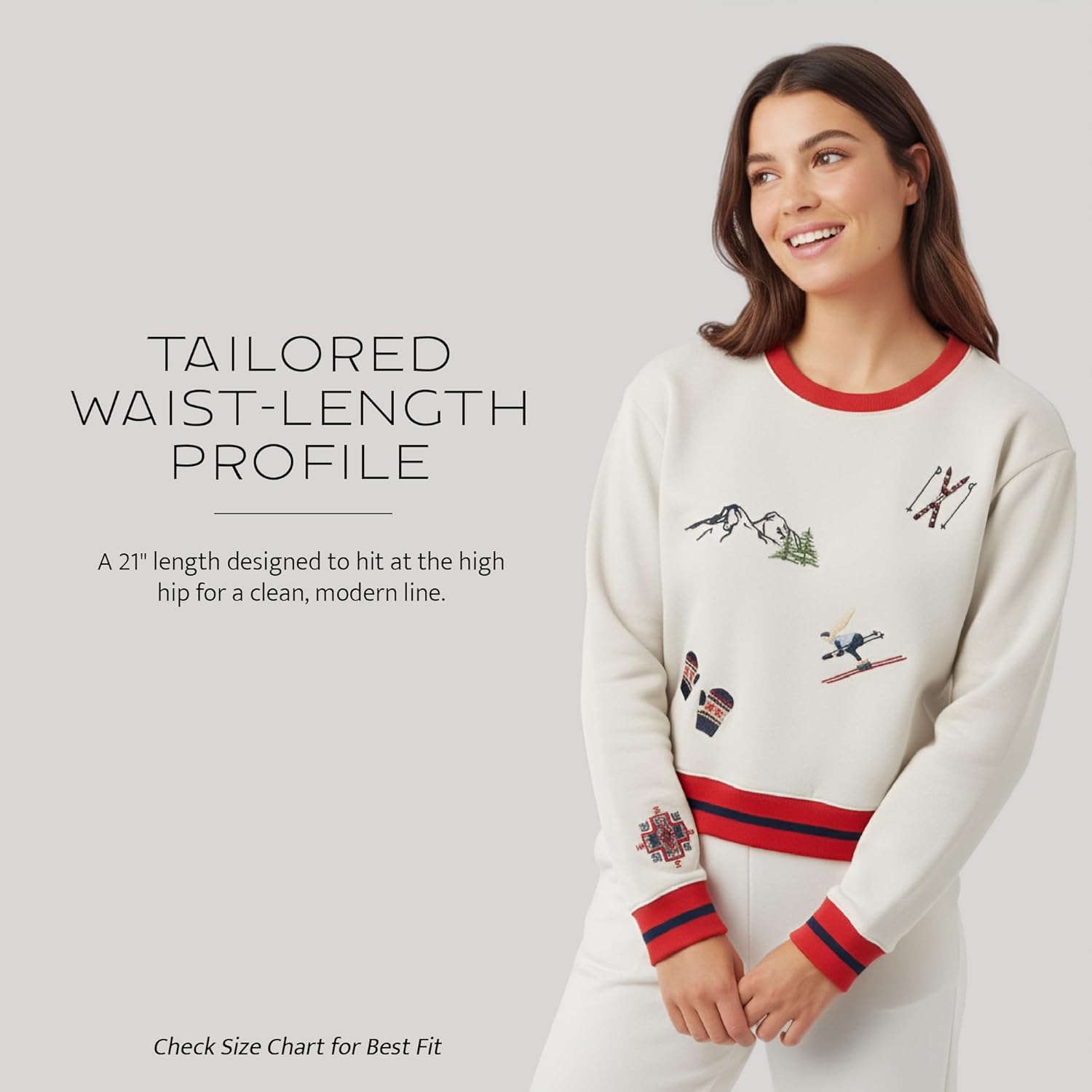 Pendleton Women's Embroidered Graphic French Terry Sweater, 100% Cotton, Lightweight Knit, Classic Crewneck