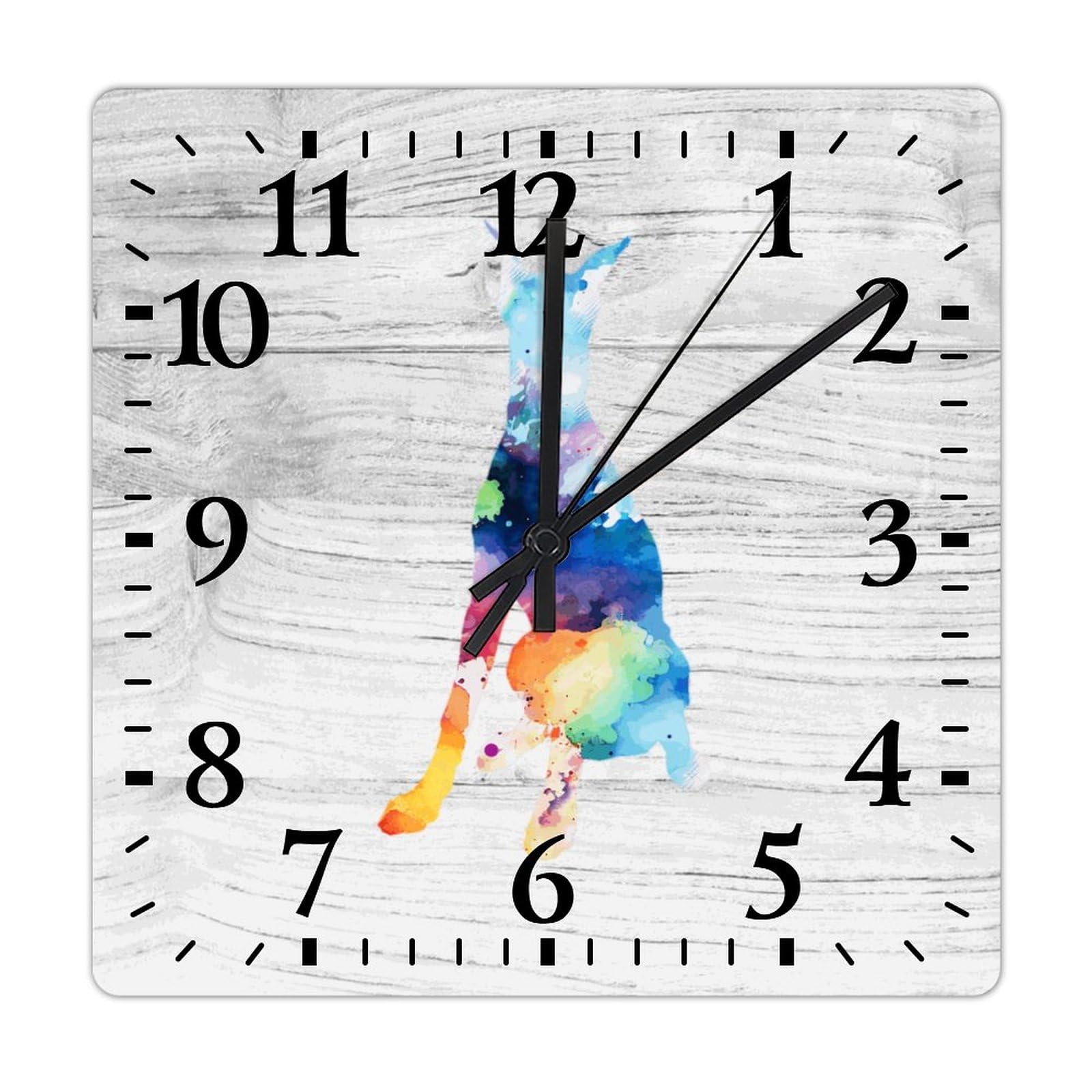 Horloge Doberman silencieuse sans tic-tac en bois de 38 cm pour déco murale