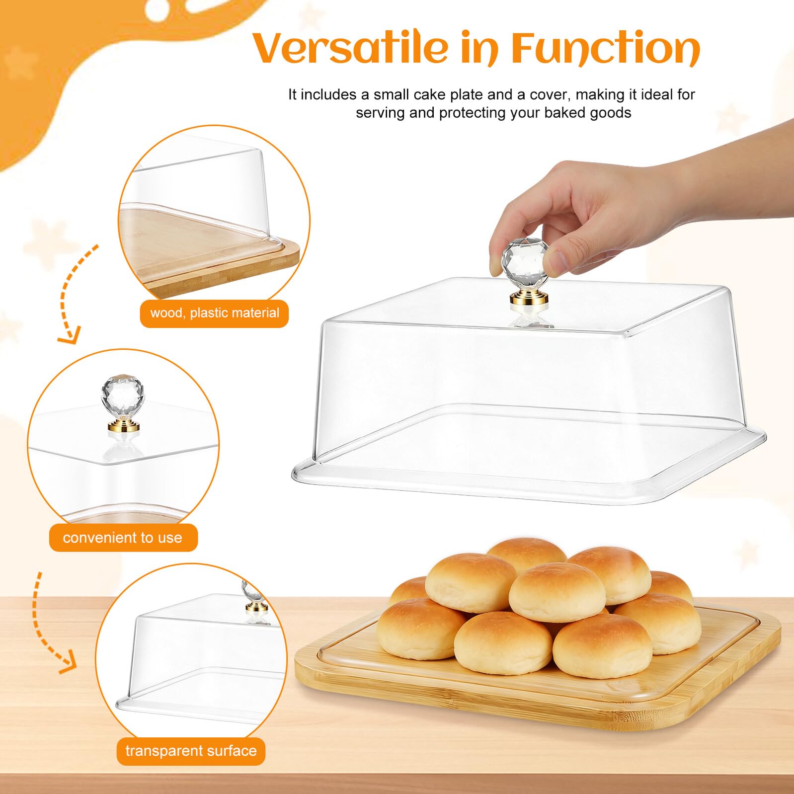 Queseras con Tapa de Cristal y Soportes de Madera para Pasteles con Plato con Tapa, Diseño Simple para Conservar y Mantener la Comida Limpia