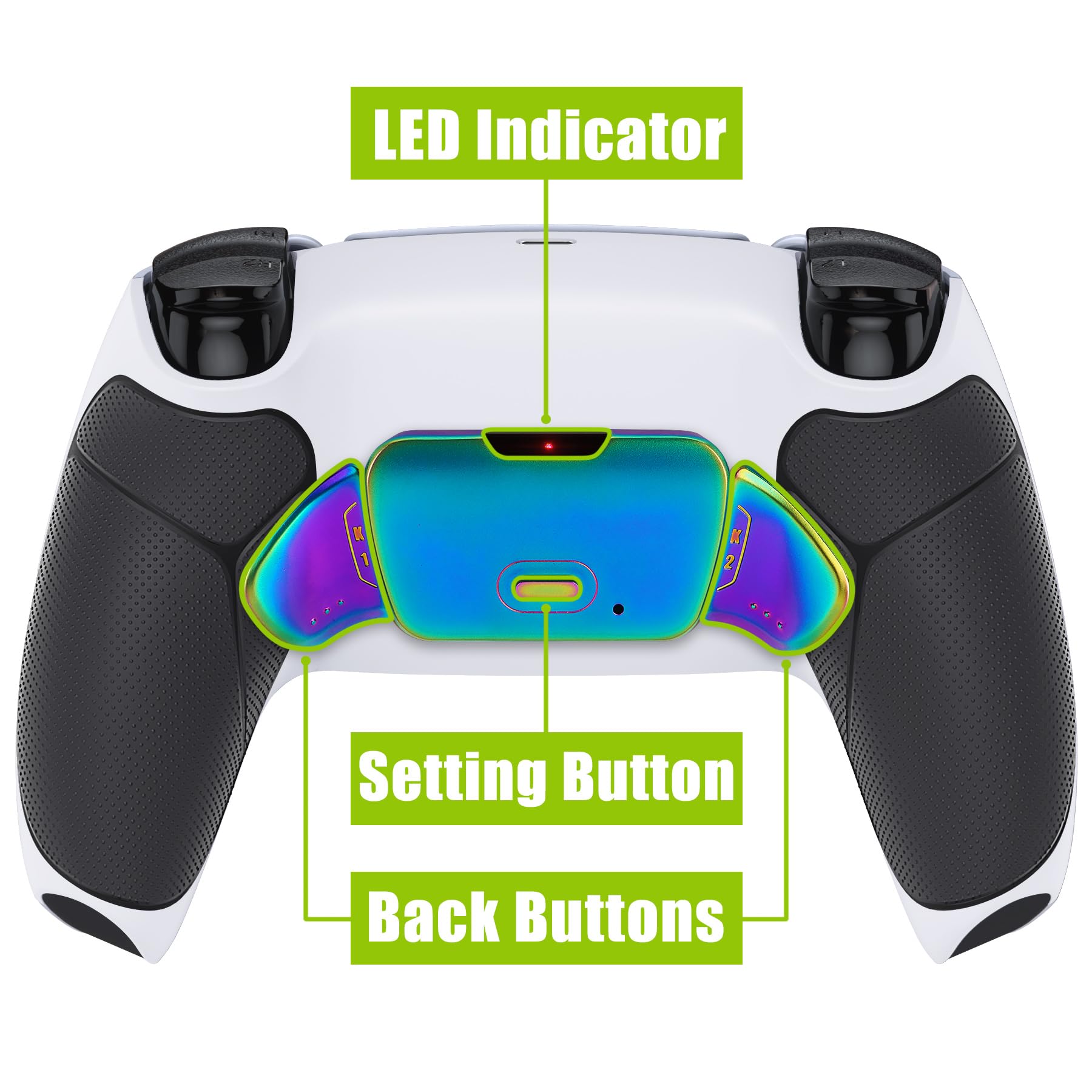 eXtremeRate Real Metal Buttons (RMB) Rise 2.0 Remap Kit para ps5 BDM-010 BDM-020 Carcasa con Goma Grip & Actualización Board & Programable Botones Traseros para ps5 Mando(Blanco Negro Arcoíris)