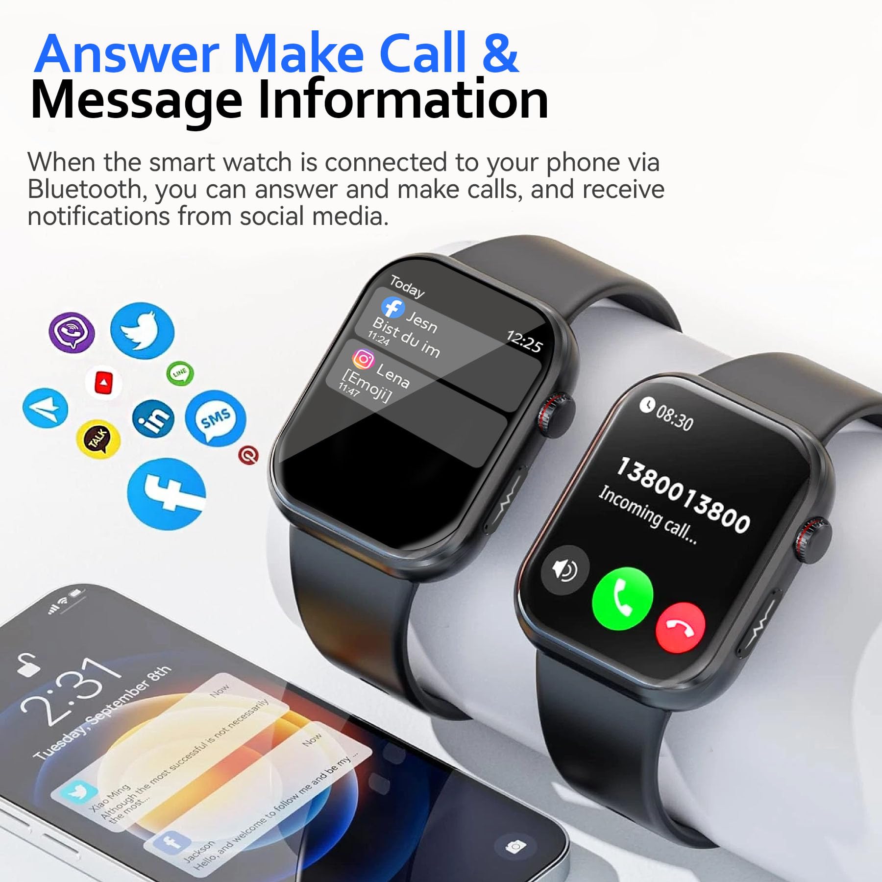 AI Smart Watches for Men Women - 1.87'' Health Monitor Watch with Heart Rate, Blood Pressure, Blood Oxygen, Sleep & Stress Track, 100+ Sports Modes, IP68 Waterproof Fitness Watch,Black