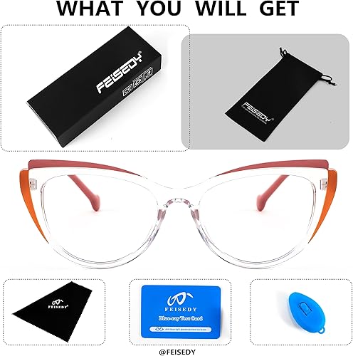 Miniatura 7 de FEISEDY Gafas de bloqueo de luz azul ojo de gato falso nerd transparente gafas de computadora TR marco de moda B0040