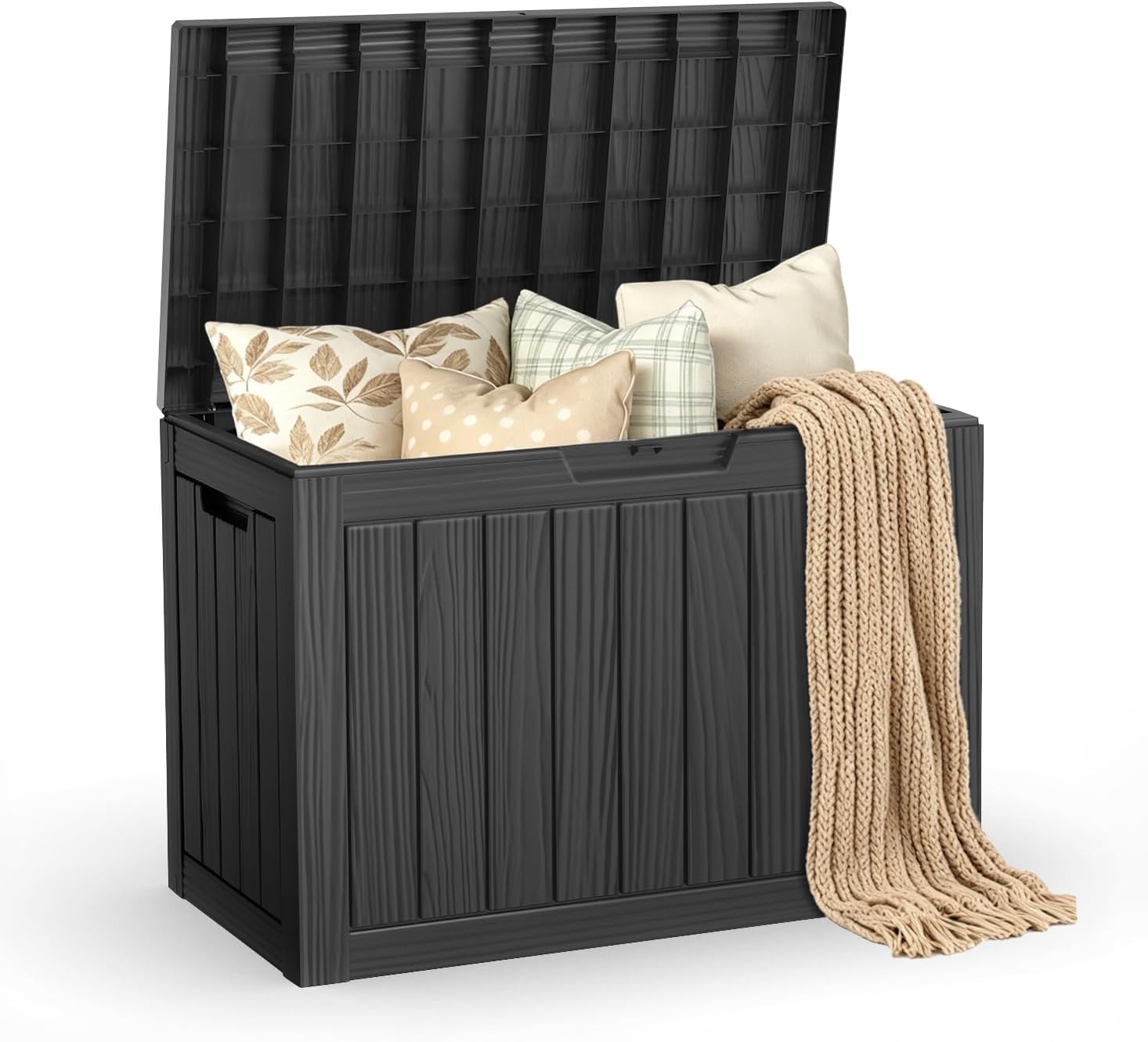 Mars Villa Deck Box, Outdoor Storage Box Waterproof, 45 Gallon, Black