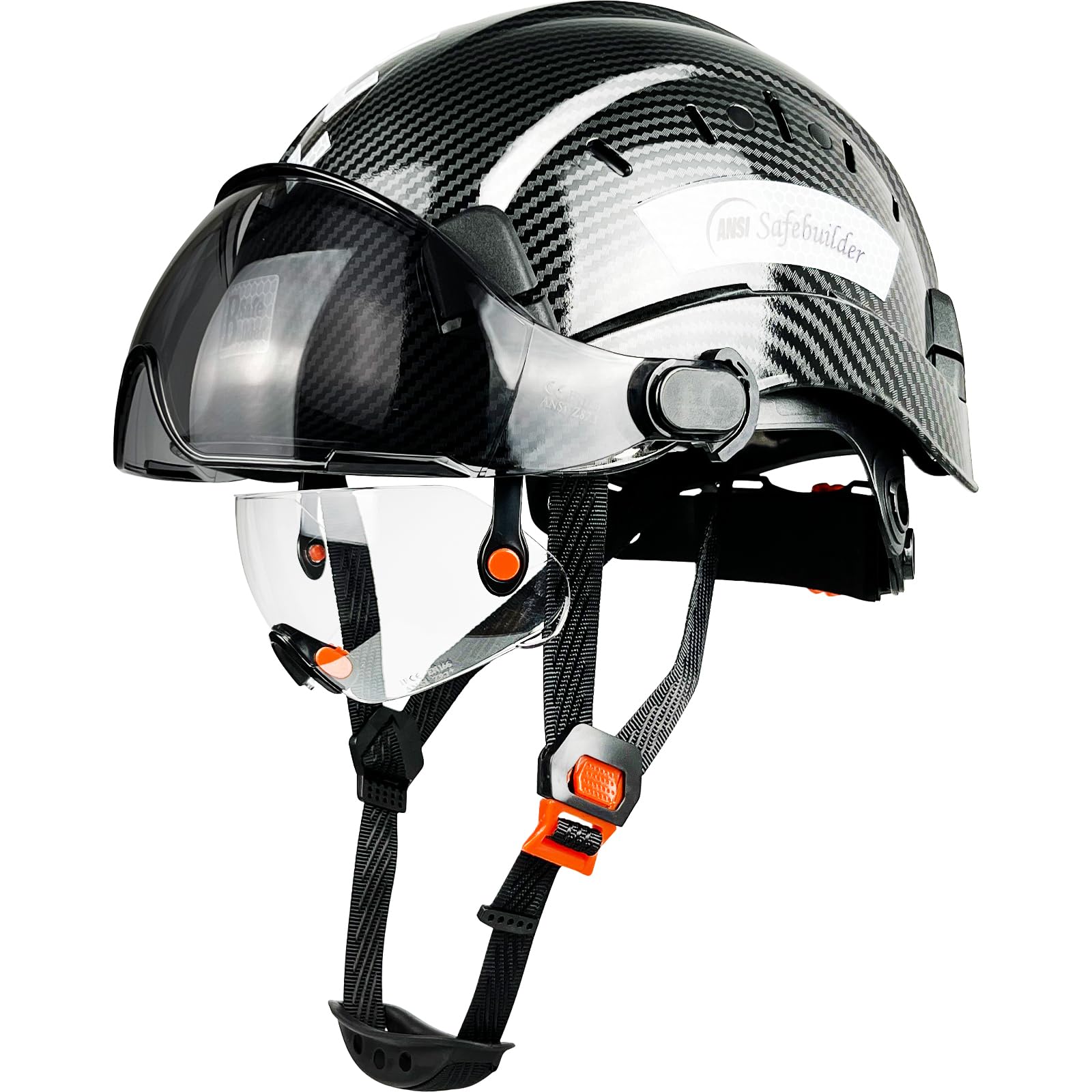 SAFEBUILDERCR06X+2V Construction Safety Helmet with Build-in Visor ABS Hard Hat with Visor OSHA Approved Hardhats Vented Carbon Fiber Pattern Industrial Head Protection Certified ANSI/ISEA Z89.1