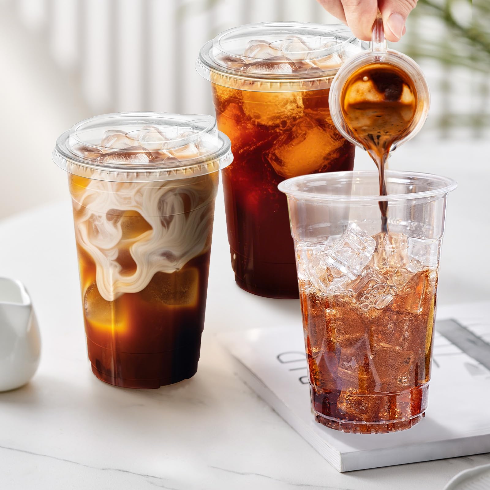 Clawsoff 20 oz 100 Pack Plastic Cups with Lids Disposable Iced Coffee Cups — Amazon image 5