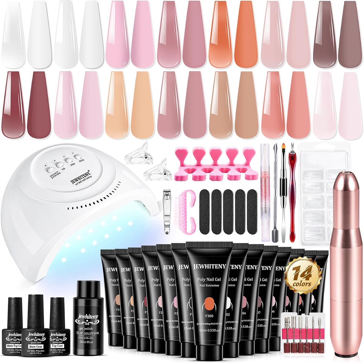 14 pcs Poly Gel Nail Extension Kit With Drill Machine U V Nail Light ALL In One Polygel Starter Kit