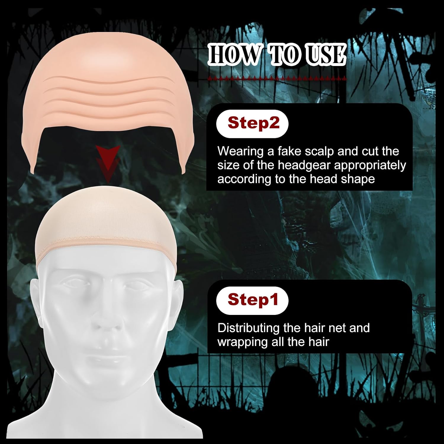 Syhood 4 Packs Halloween Bald Caps Makeup Latex Bald Head Wig Cap Hat Costume Accessories for Women Men Adults(Nude,Medium)