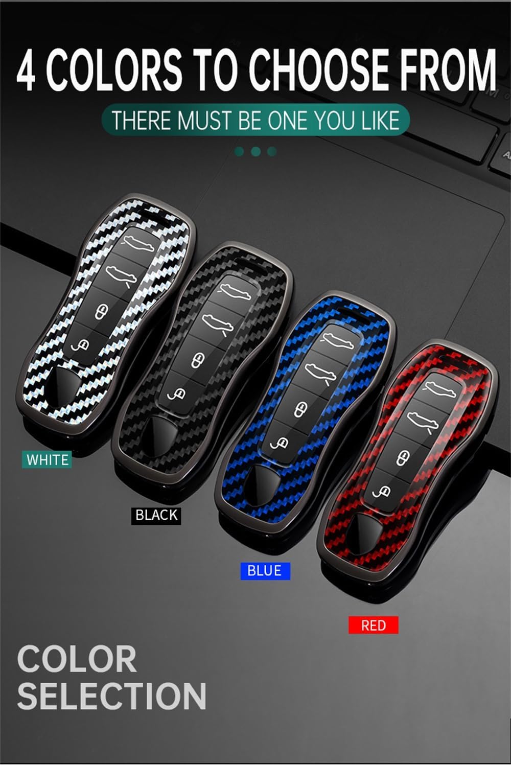 SANRILY Carbon Fiber Pattern Black 3/4 Button Smart Key Fob Cover Case Fit for Porsche Taycan 911 Cayenne 2020 Panamera Keyless with Keychain - Image 8