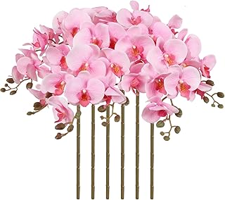 38 Inch 6 PCS Orchids Artificial Flowers Pink Fake Orchids Velvet Silk Orchids Faux Orchid Flowers Long Stem Artificial Flowers for Tall Vase for Home Wedding Decoration(Baby Pink)