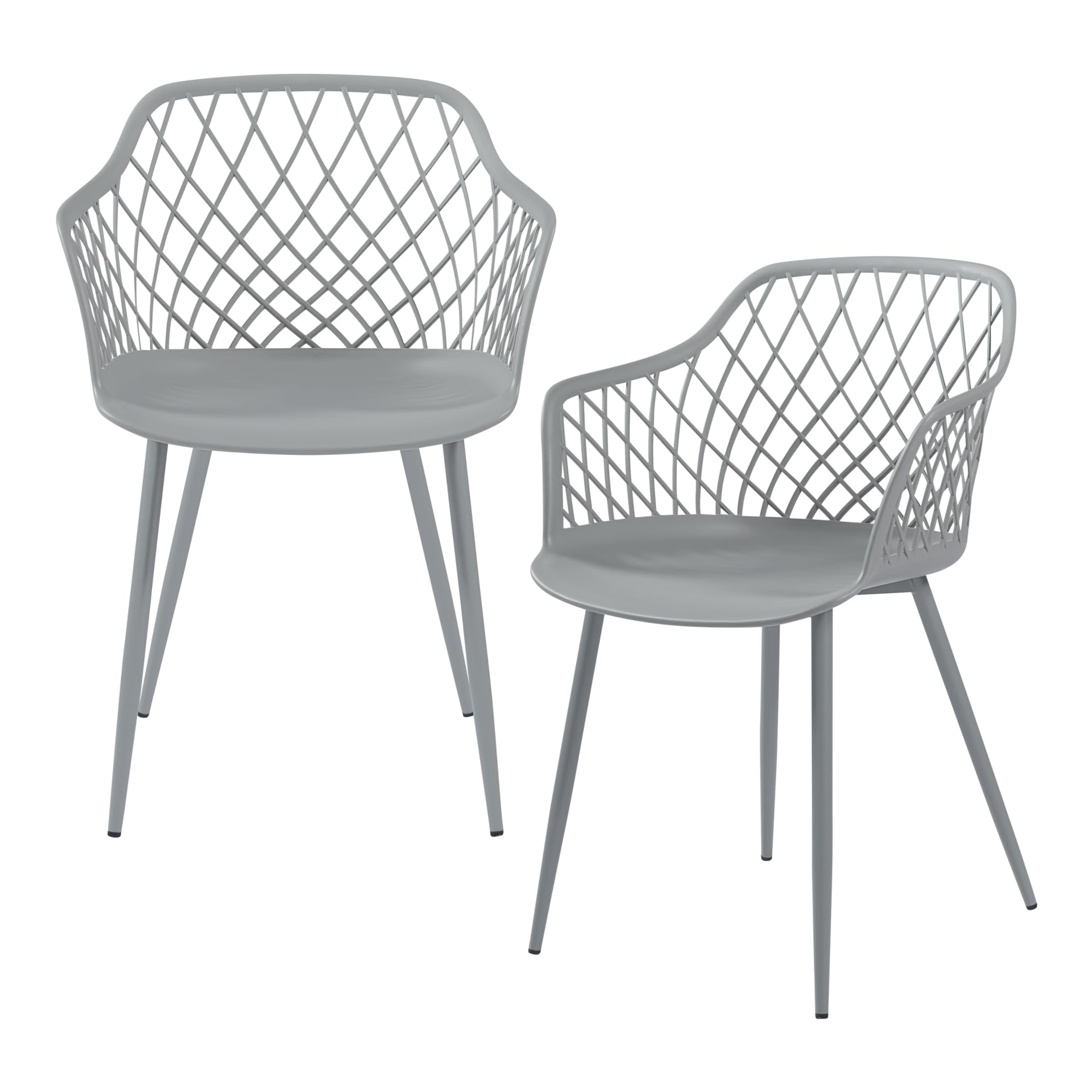 [en.casa] Set de 2 Sillas de Comedor con Respaldo Enrejado Reposabrazos máx. 130 kg Juego de 2 Sillas de Cocina Plástico y Metal 80 x 56 x 52 cm - Gris Claro