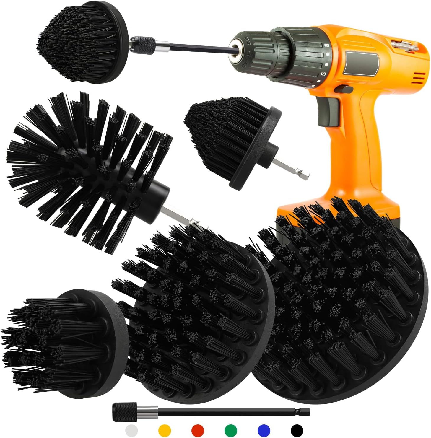 Drill Brush Attachment Set, 5pcs 1/4in Power Scrubber Brush with 1pcs