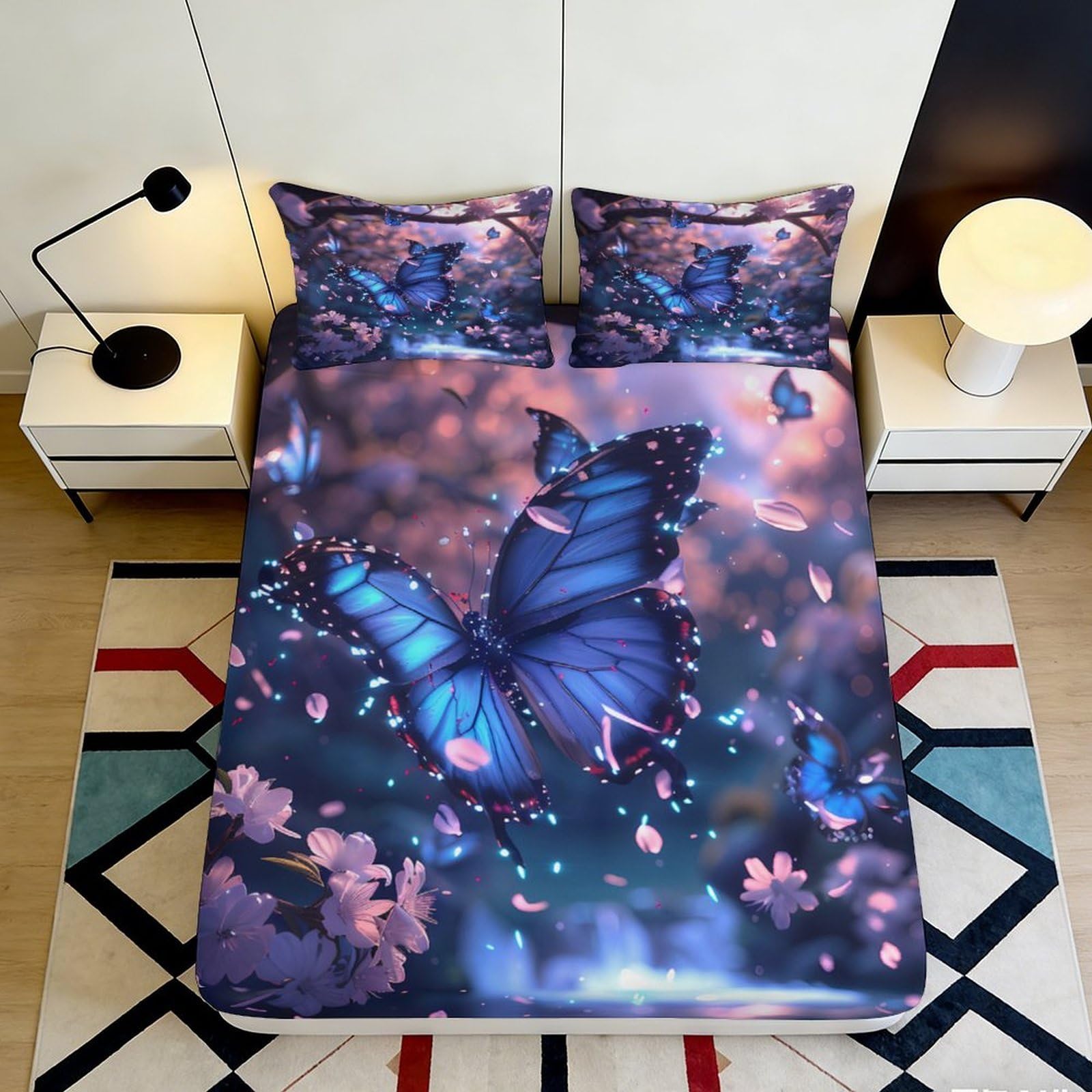Tjiqhvmrn Style-9 3D Printed Butterfly Fitted Sheet Microfiber Deep Pocket Bedroom Bedding Set Butterfly Mattress Fitted Cover Non-Slip Elastic Hem Washable For All Ages 90X200x25cm