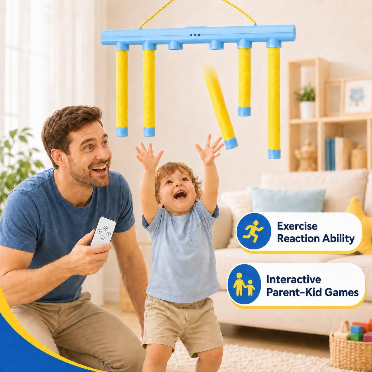 Reflex Drop Sticks Challenge Game for Kids, Remote Control, 3 Speed Modes | Catching Drop Stick Hand Speed Challenge for Hand-Eye Coordination & Reaction Training,Catch Falling Sticks for Family Party