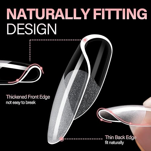 Vista 11 de AILLSA Puntas de uñas medianas de almendra, uñas acrílicas medio mate, gel transparente, cobertura completa, preliminadas, uñas postizas