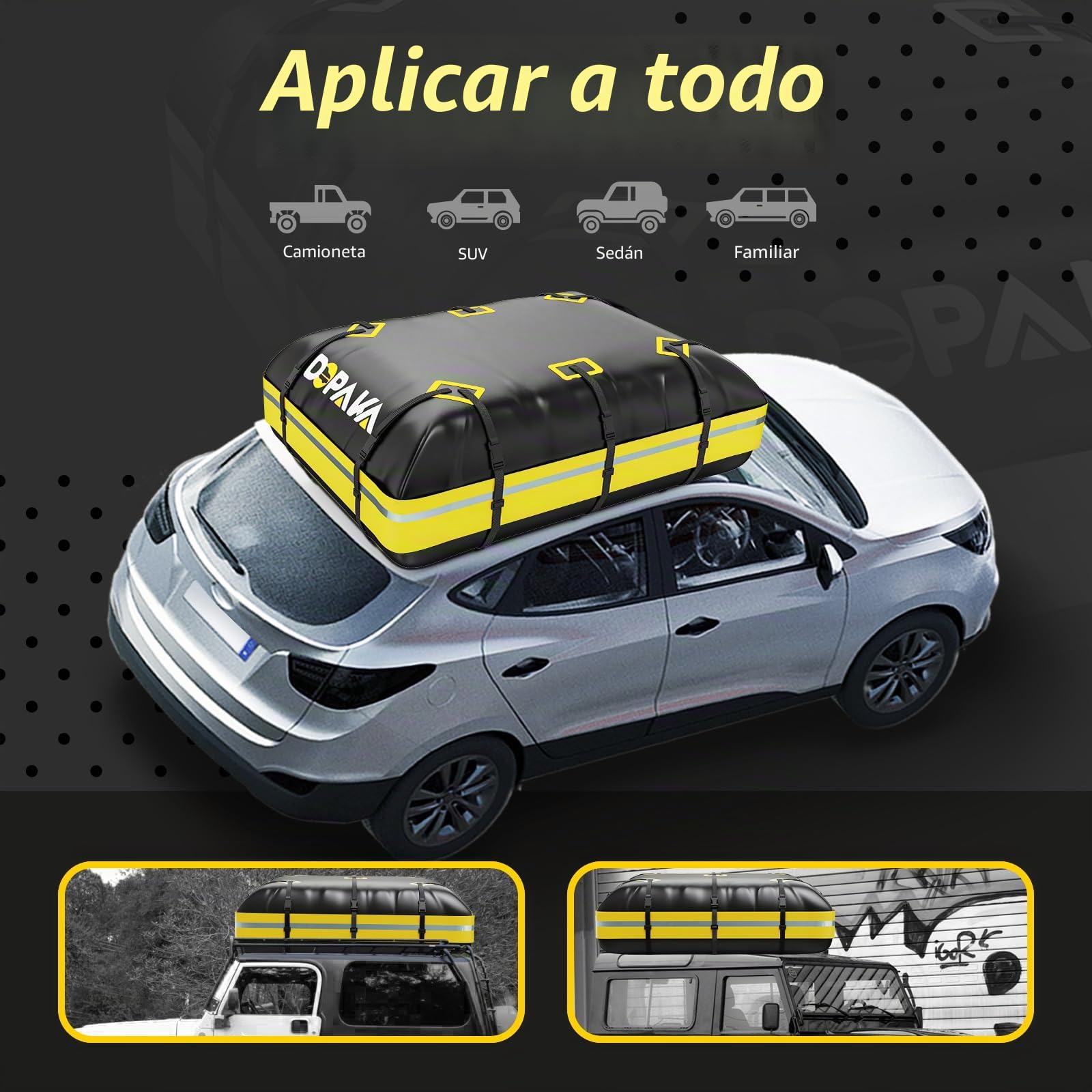 Cofre de Techo 21cubos/595L,Resistente al Agua,Cofre de Techo para Coche 1000D Oxford,pto para Coches con/sin Portaequipajes,Cierre de Equipaje, 6 Ganchos para Puertas,Bolsa de Almacenamiento