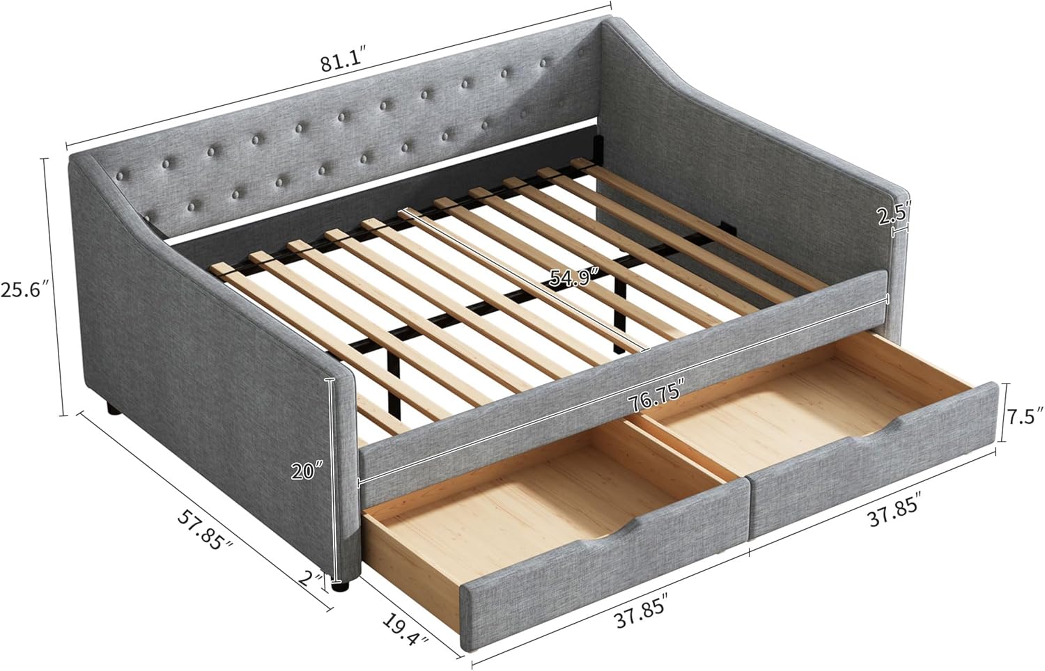 Daybed dimensions and structural details