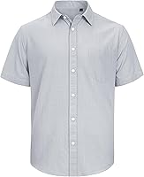 Vista 38 de J.VER Camisas de manga corta de lino y algodón para hombre, estilo informal, ligeras, con botones, para vacaciones, playa y verano, con bolsillo