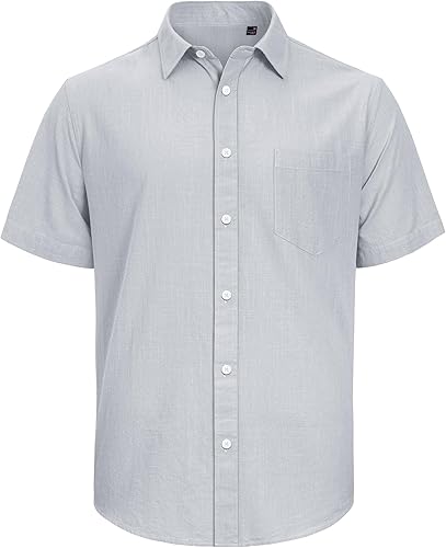 Miniatura 3 de J.VER Camisas de manga corta de lino y algodón para hombre, estilo informal, ligeras, con botones, para vacaciones, playa y verano, con bolsillo