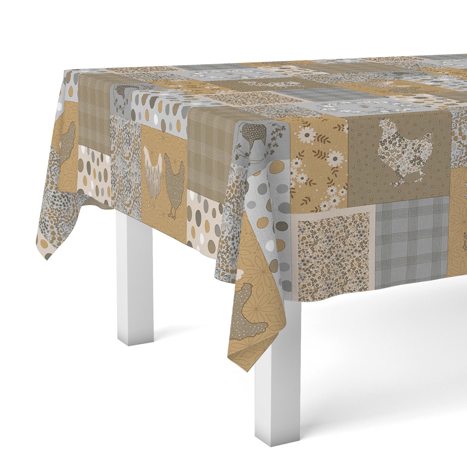 Martina Home Tablecloth Oilcloth Patch Beige 250cm x 140cm, 98.4 x 55.1 inch (Square)