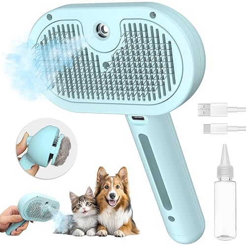 Cepillo para mascotas autolimpiante 3 en 1 para desprendimiento, elimina el pelo estático y suelto de perros y gatos (azul)