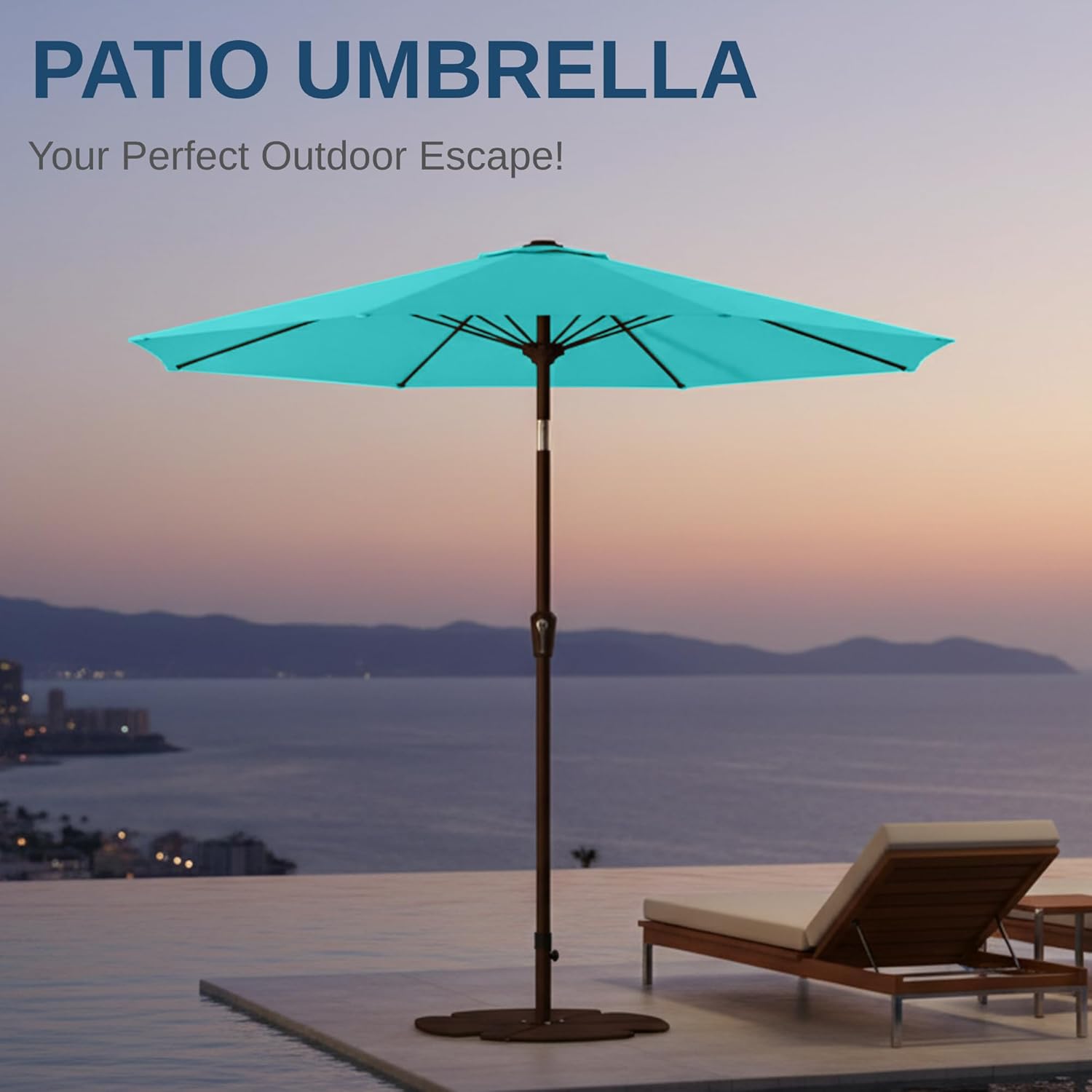 9ft Patio Umbrella with Push Button Tilt and Crank,Outdoor Market Table Umbrella UV Protection 8 Sturdy Ribs for Backyard,Garden,Pool,Deck