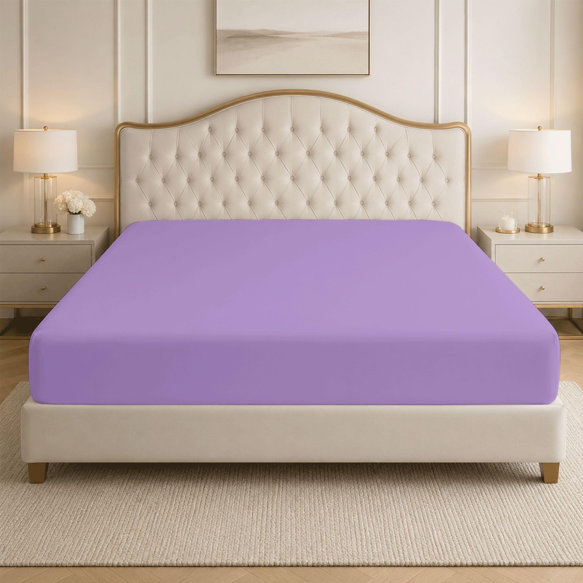 Bloombedding Lilac 100% Egyptian Cotton Fitted Bed Sheets, 400 Thread Count Super King Bed Sheet, Extra Deep 35Cm Pocket, Breathable Cotton Fitted Bedding