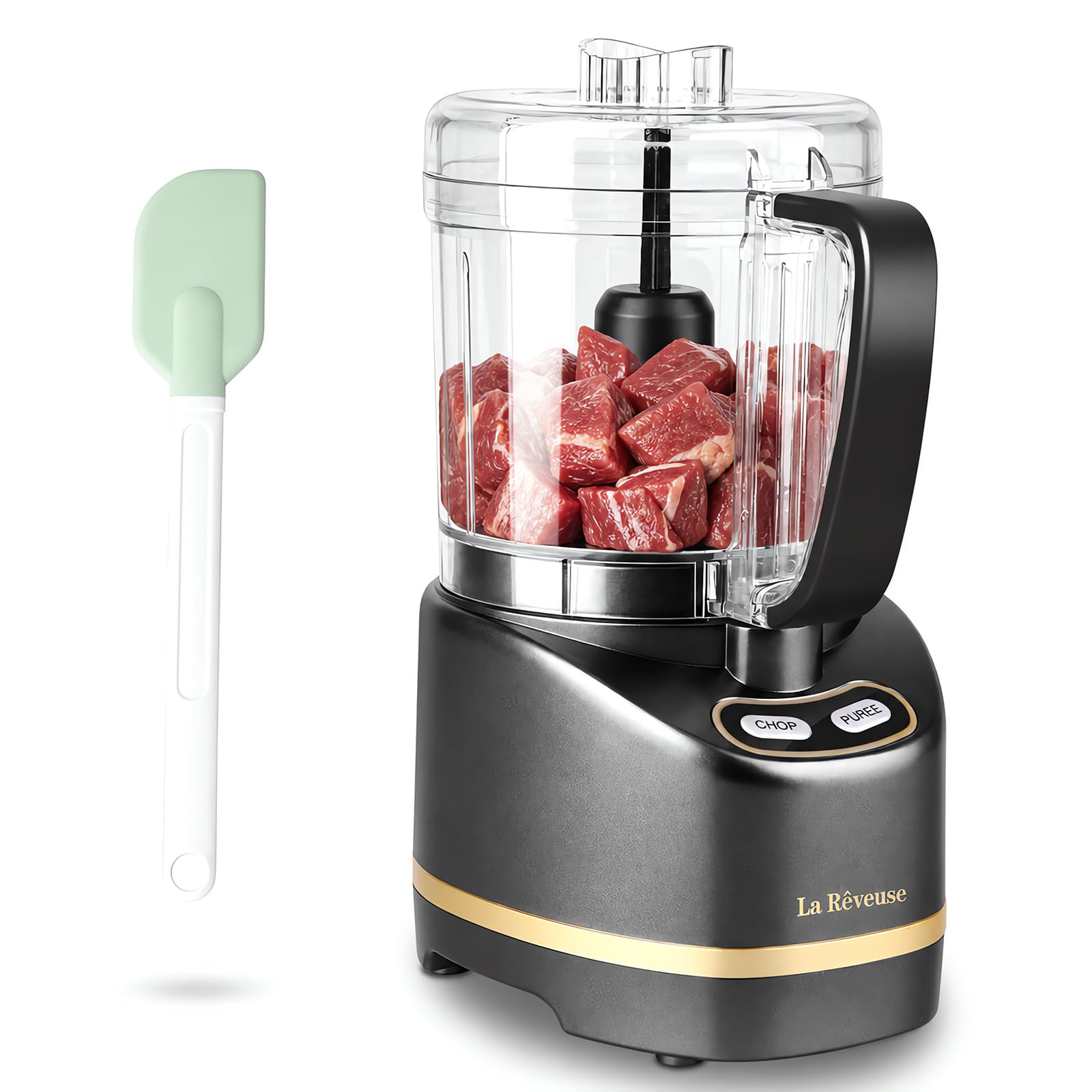 La Reveuse 2-Cup Mini Food Processor, 200-Watt, Metallic Grey