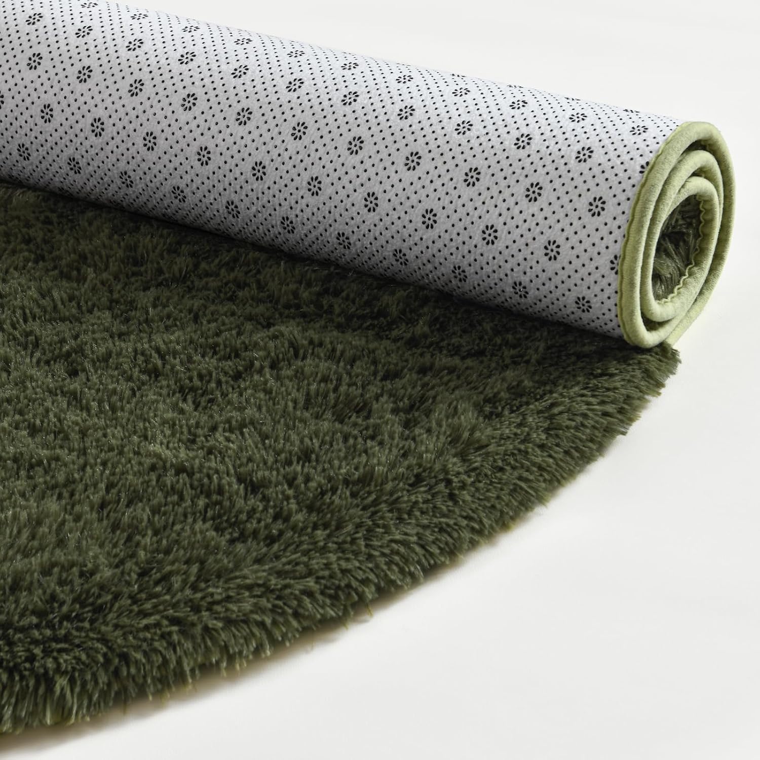 Softlife Fluffy Rugs for Bedroom, Shag Cute Area Rug for Girls/Boys and Kids Baby Room Home Decor, 2.6 x 5.3 Feet Oval Indoor Carpet for Nursery Dorm Living Room, Olive Green