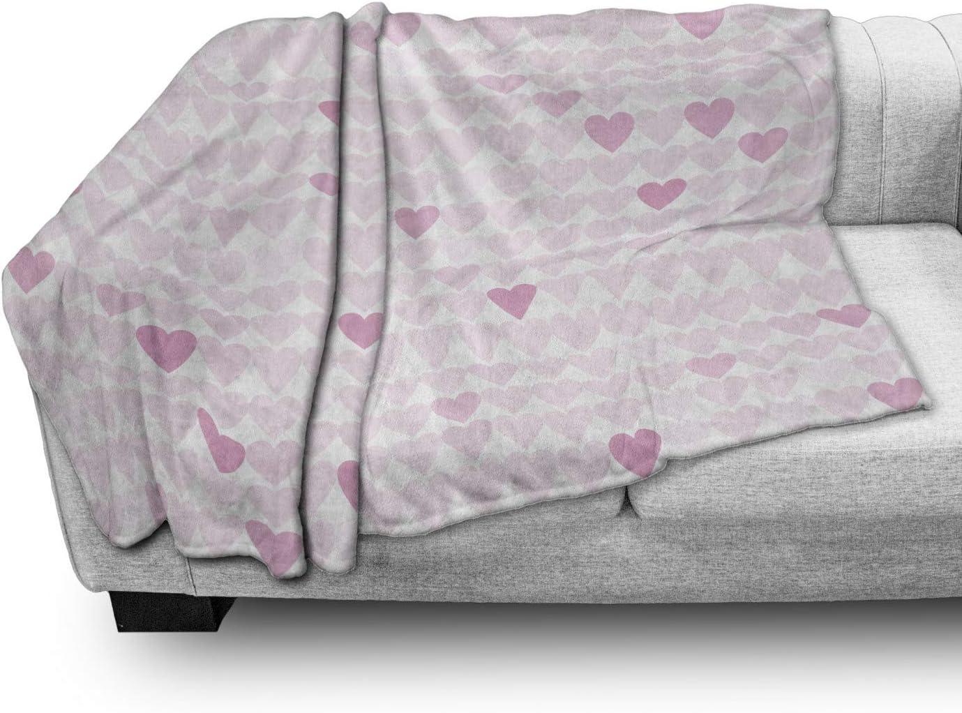 Lunarable Love Throw Blanket, Pattern of Hearts and Romantic Wedding Theme Celebration Valentines, Flannel Fleece Accent Piece Soft Couch Cover for Adults, 60" x 80", Pale Pink Rose White