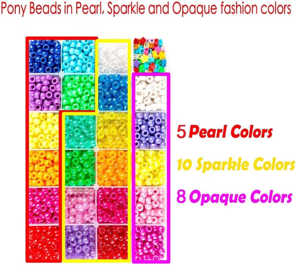 Pony Beads, 3,300 pcs 9mm Pony Beads Set in 23 Colors with Letter Beads, Star Beads and Elastic String for Bracelet Jewelry Making by INSCRAFT - Image 4